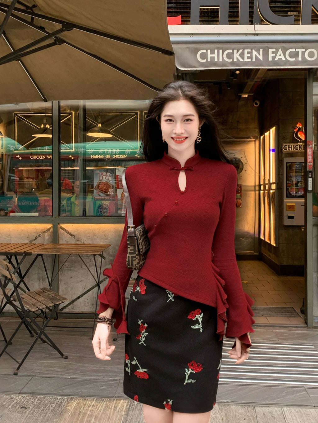 ZIHE Ruffle Edge Knitted Sweater Long Sleeve