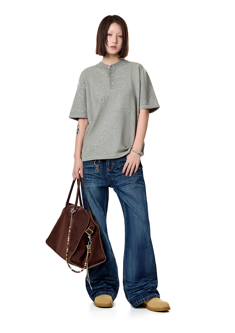 MADEEXTREME Lyocell Tencel Henry Neck Soft Premium Short Sleeve Knitted Tee