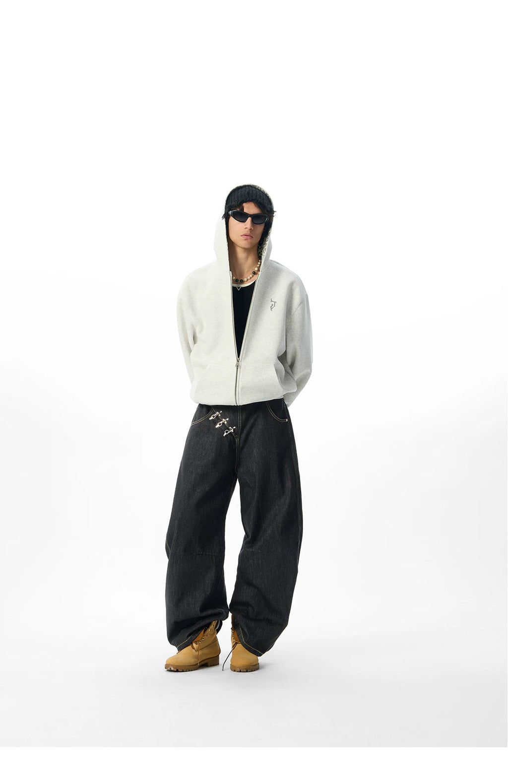 JHYQ Hip Hop Style Wide Leg Plane Buckle Loose Jeans