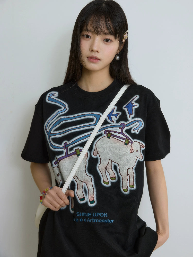 EeeeArtmonster Loose Graffiti Lamb Tee