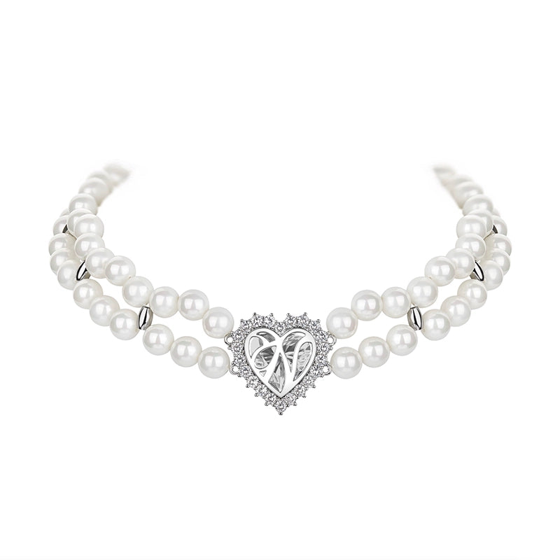 1JINN Retro Heavy Industry Full of Glittering Diamond Temperament Pearl Neck Chain
