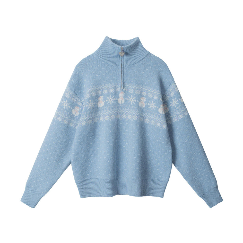 Nariele Pullover Half-zip Turtleneck Loose Sweater
