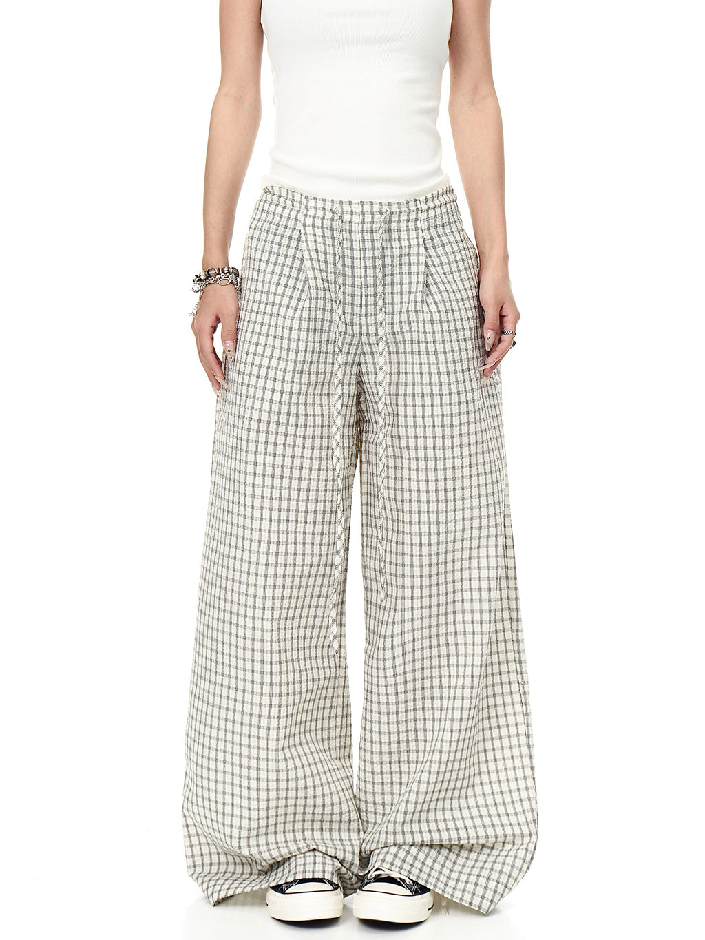 BLACKLISTS Lazy Casual Checked Wide Leg Floor Pants