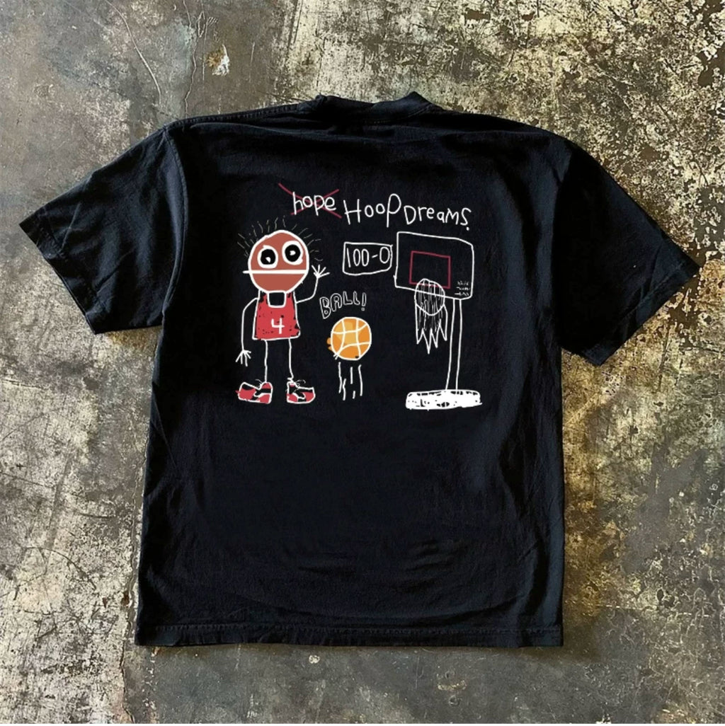 UPUPXIA Basketball Graffiti Print Loose Tee