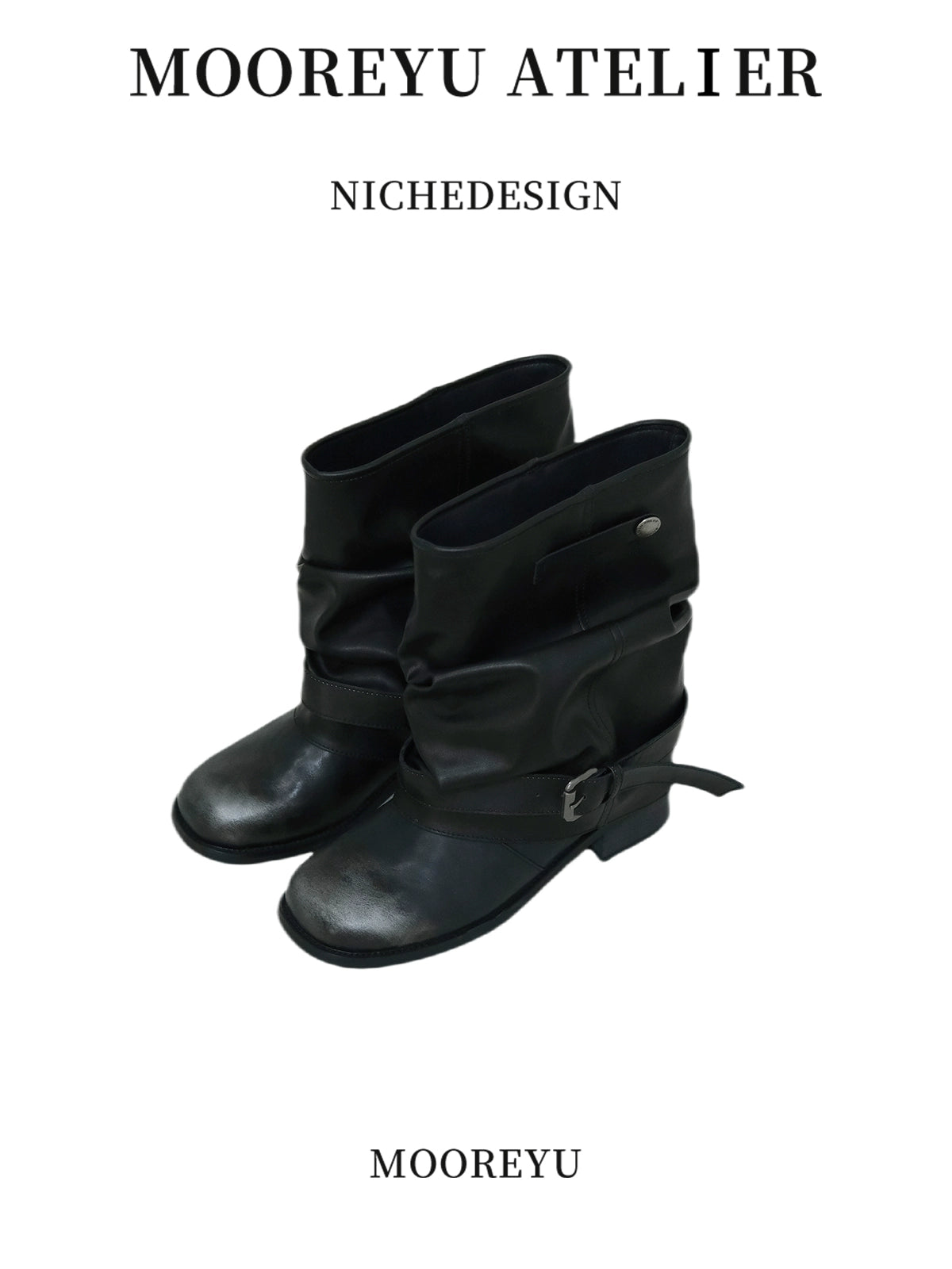 Mooreyu Western Cowboy Pleated Pile Knight Boots