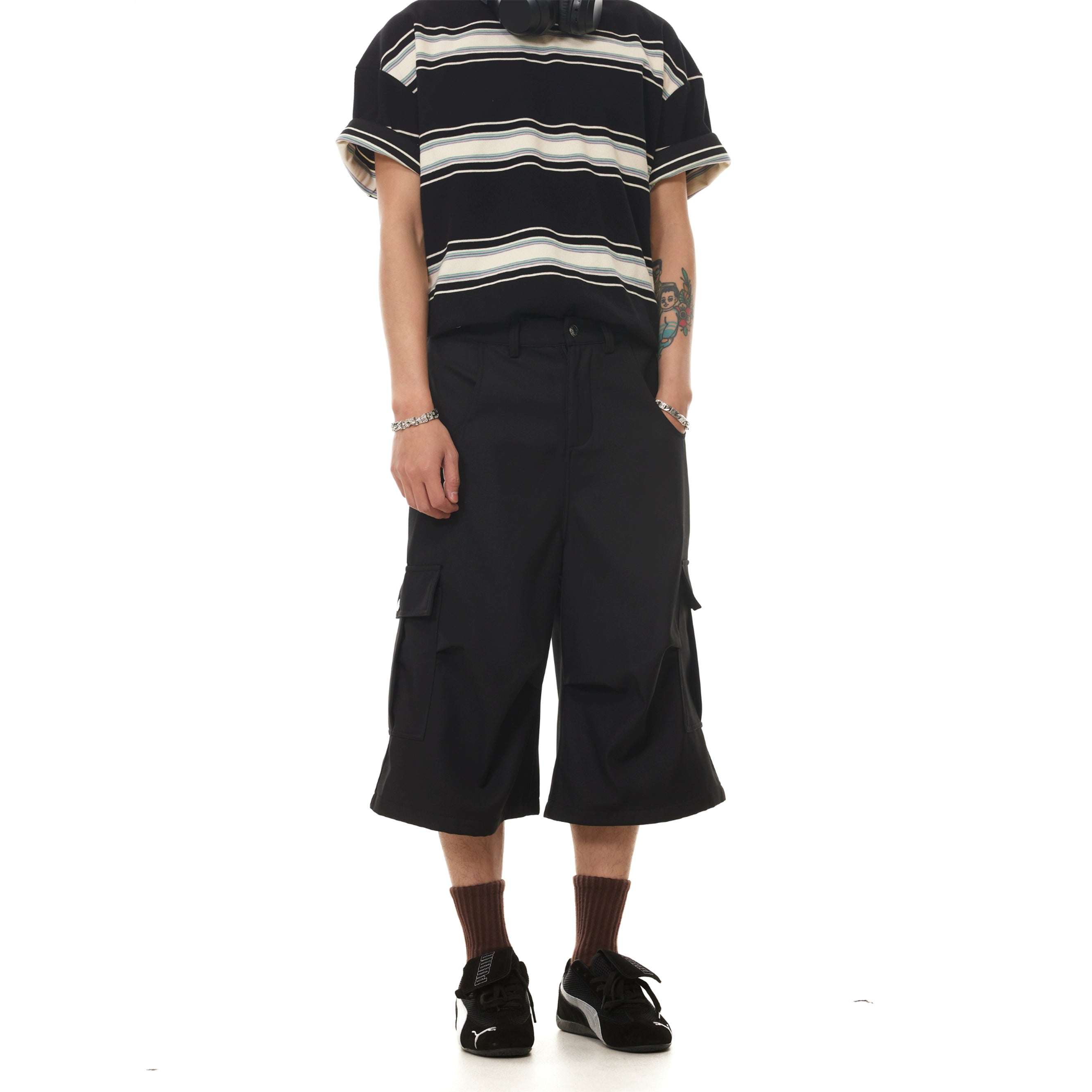 BTSG Pleated Multi-Pocket Suit Over Knee Shorts