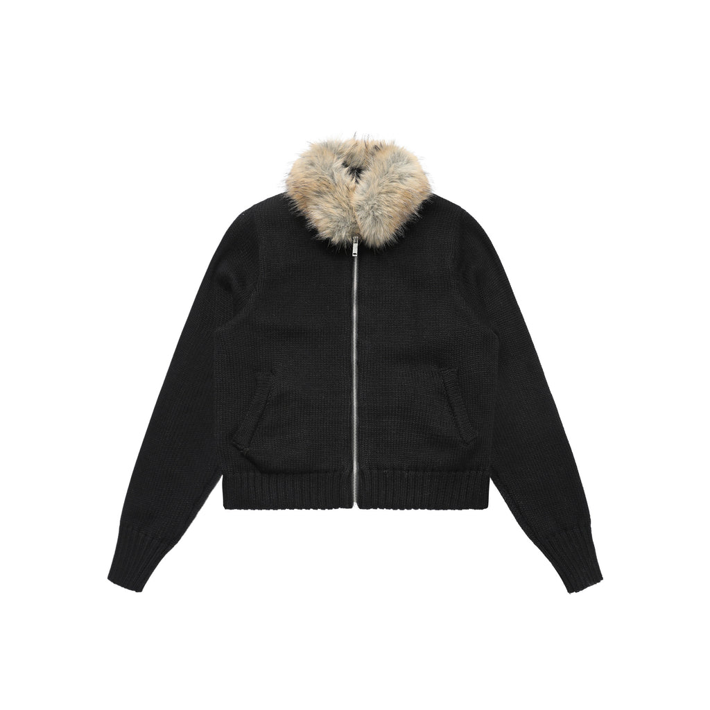 CHANYOOU Vintage Fur Neck Knitted Sweater Jacket