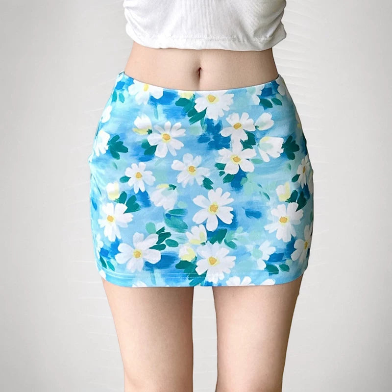 FUNOFF Oil Painting Daisy Print Skirt