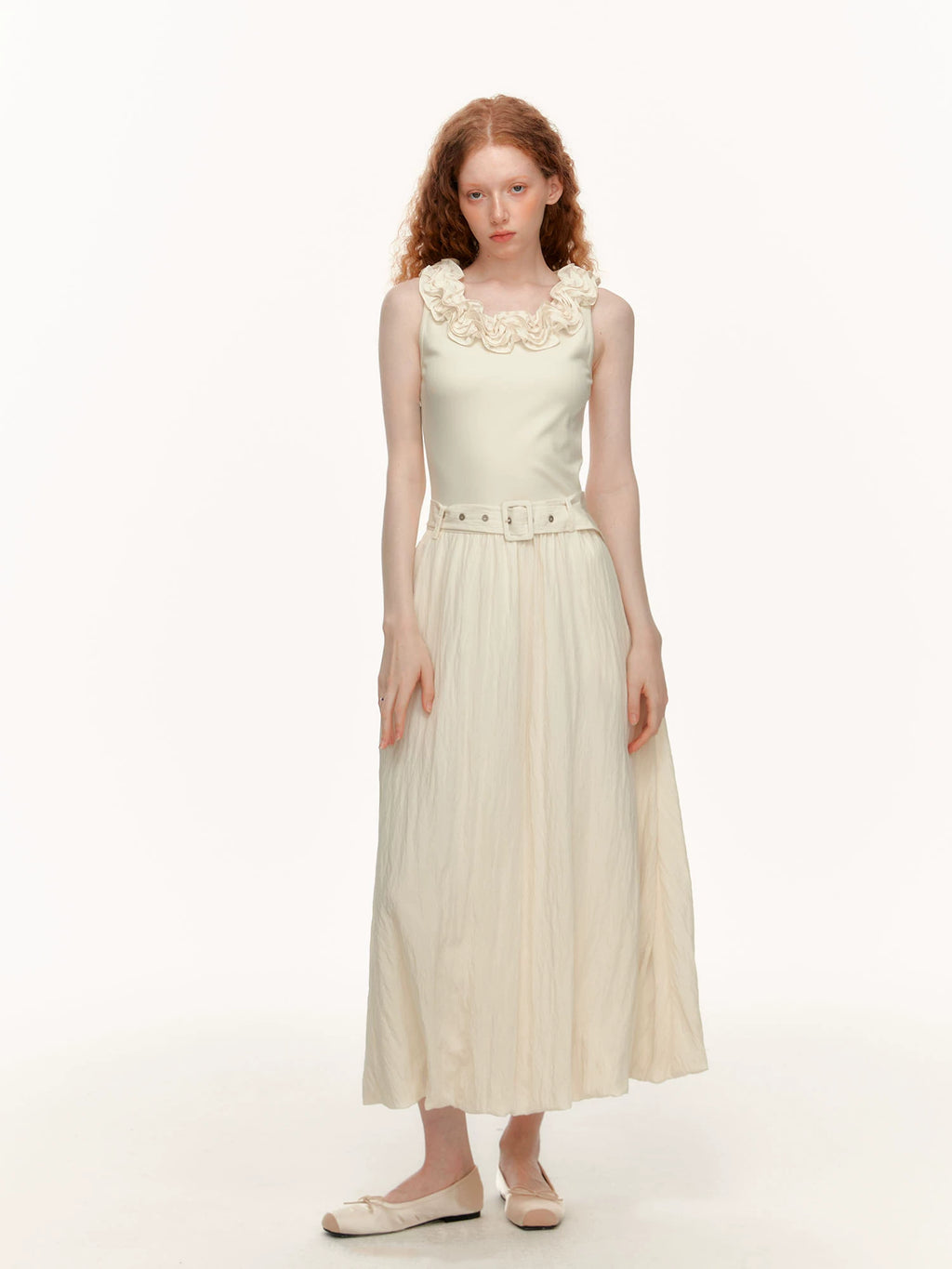 SUREENOUGH Lace Bud Waist Vest Dress