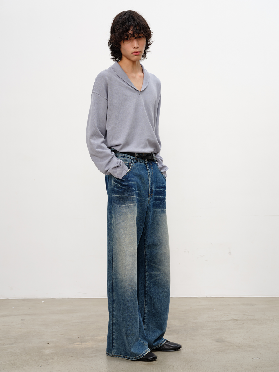 JCAESAR Water Ripple Straight Tube Slightly Wide Jeans