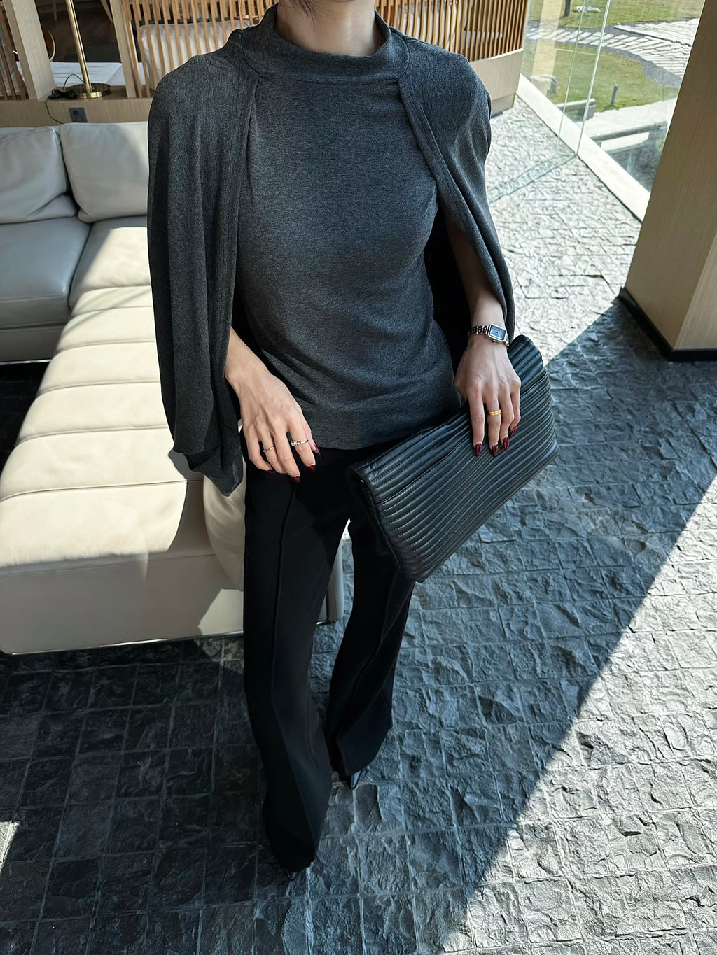CHUYUQI Turtleneck Cape Vest Loose-knit Top
