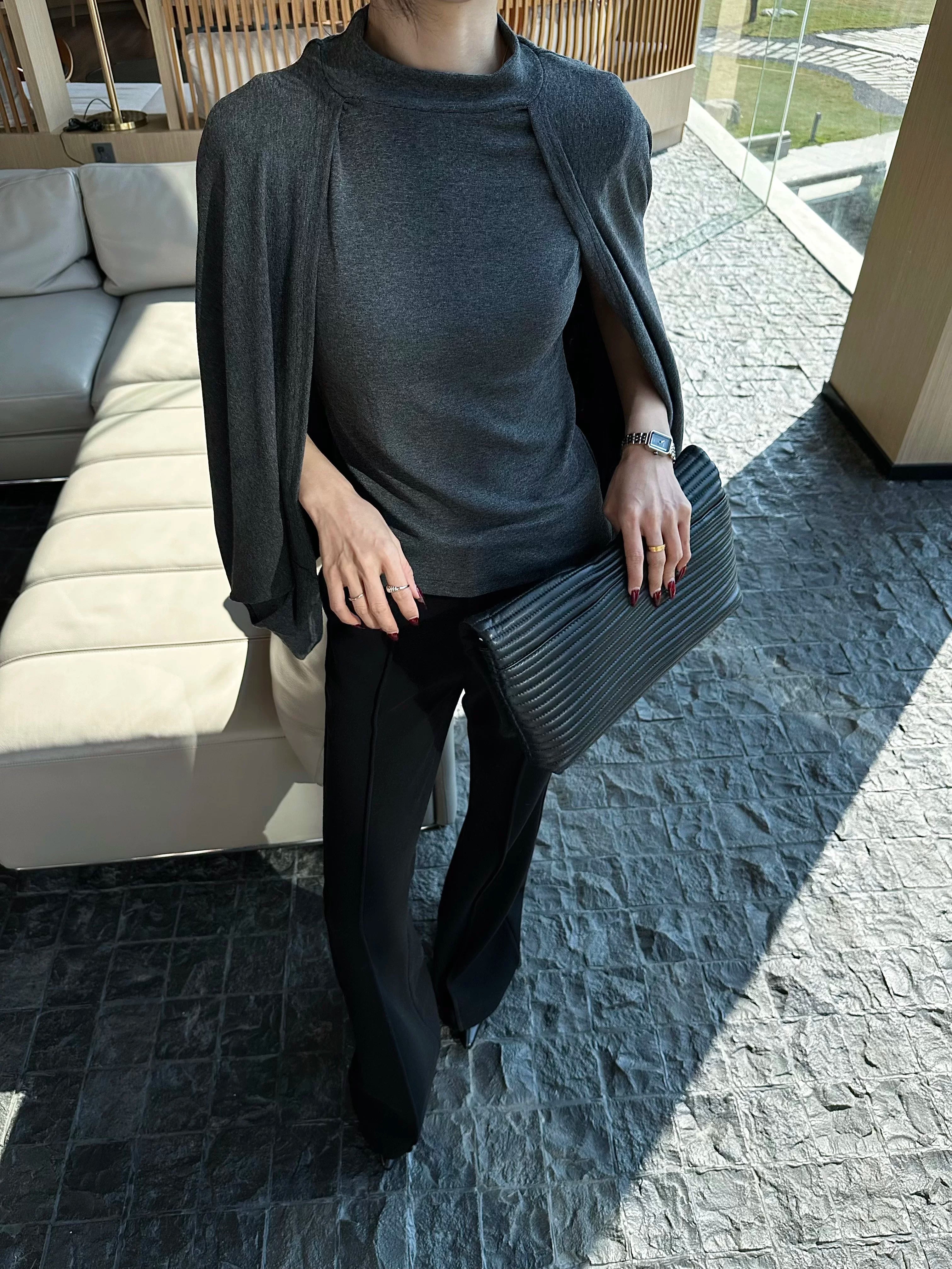 CHUYUQI Turtleneck Cape Vest Loose-knit Top