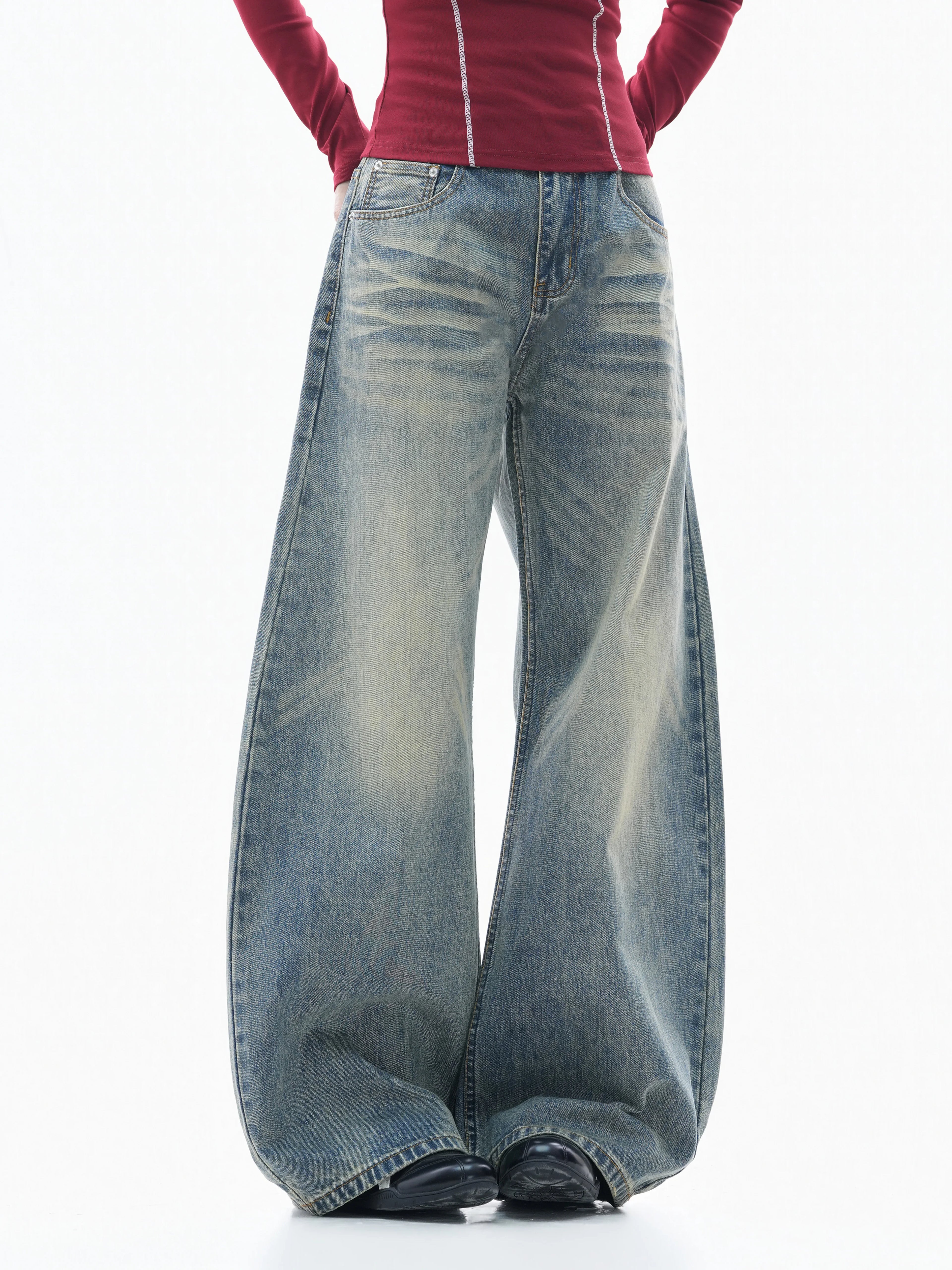 Zuocisankon Retro Tie-dye Straight Jeans