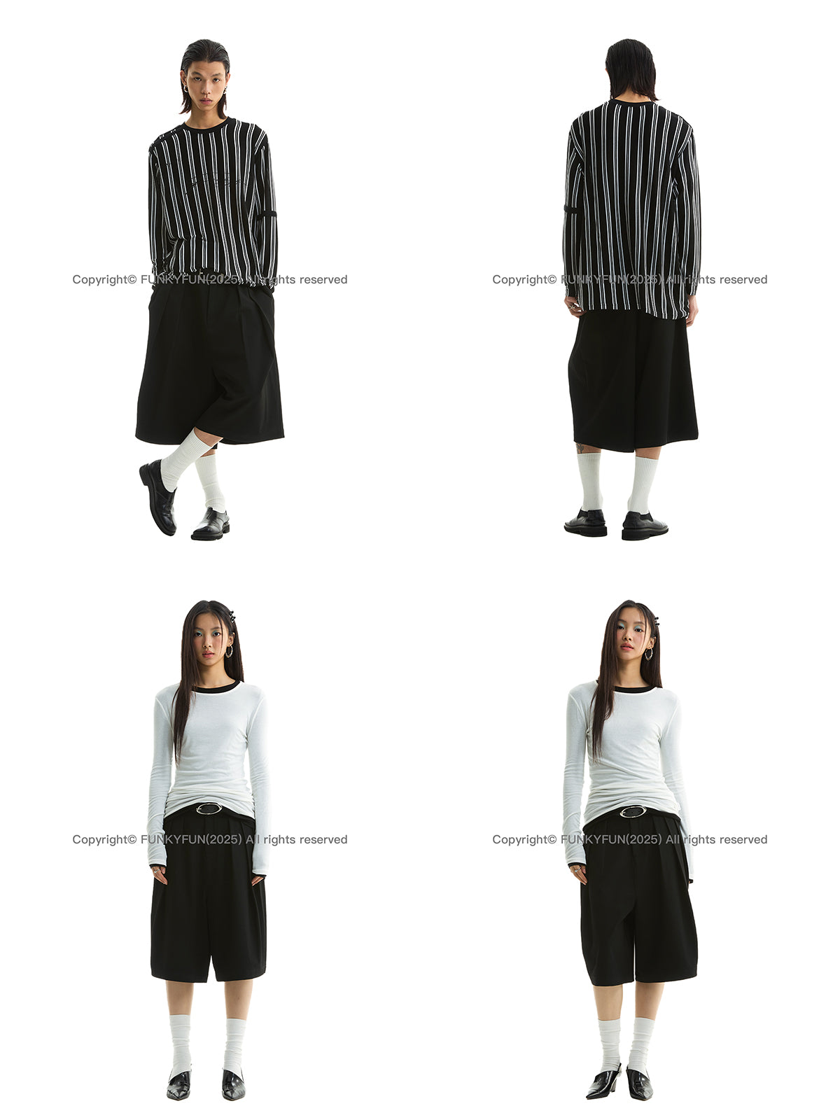 FUNKYFUN 2025SS Double-piece pleated design waistless wide five-point low-crotch trousers shorts