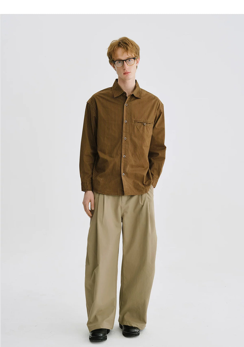 LIVINGTOWN Minimalist Pinstripe Lapel Loose Shirt