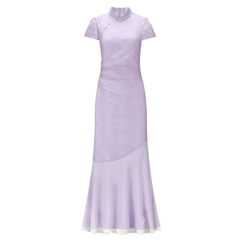 ZIHE Retro Stand-up Neck Splicing Dress