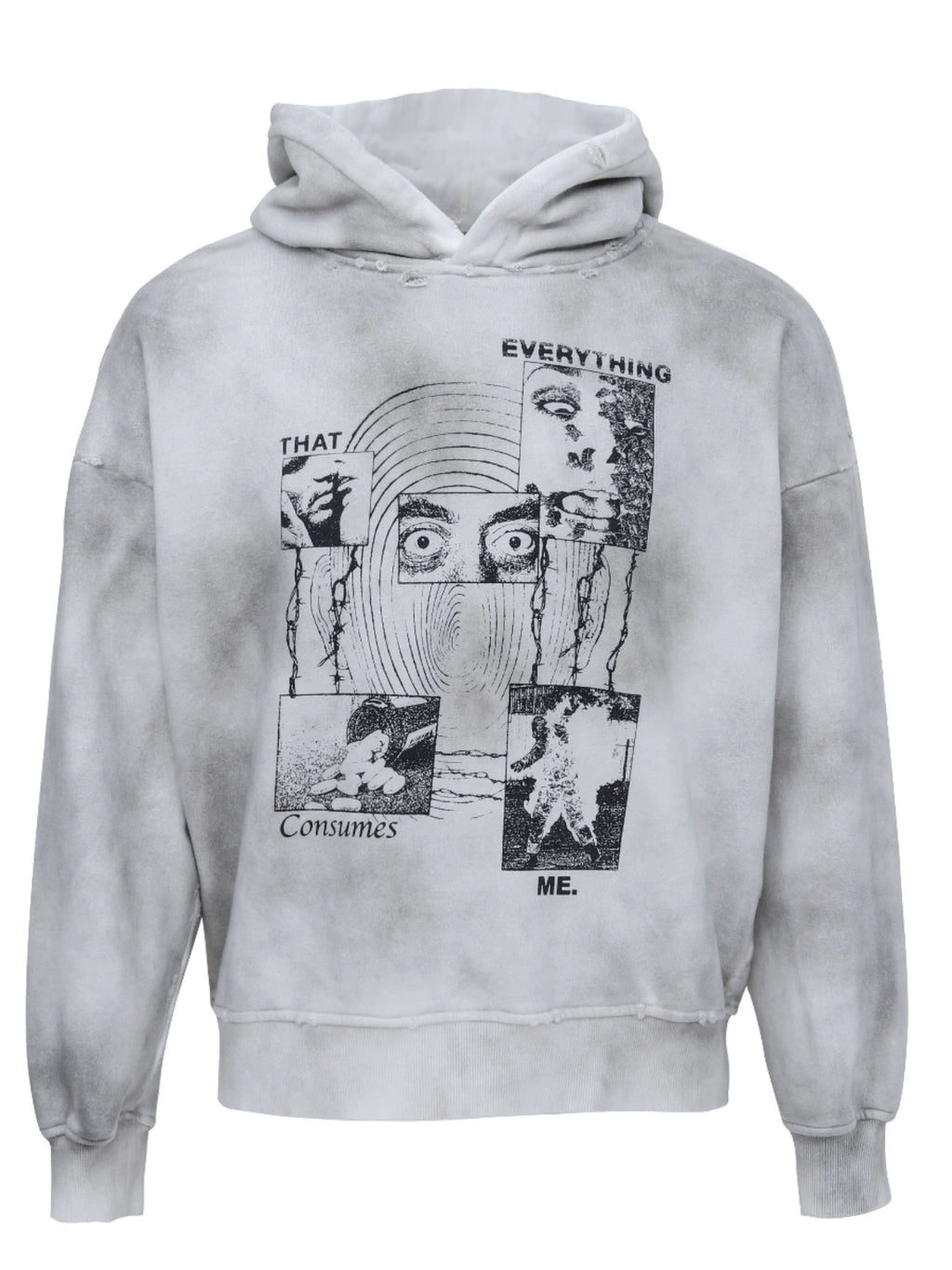 PERDU Dirty Dye Old Wash Water Damage Print Hooded Sweater