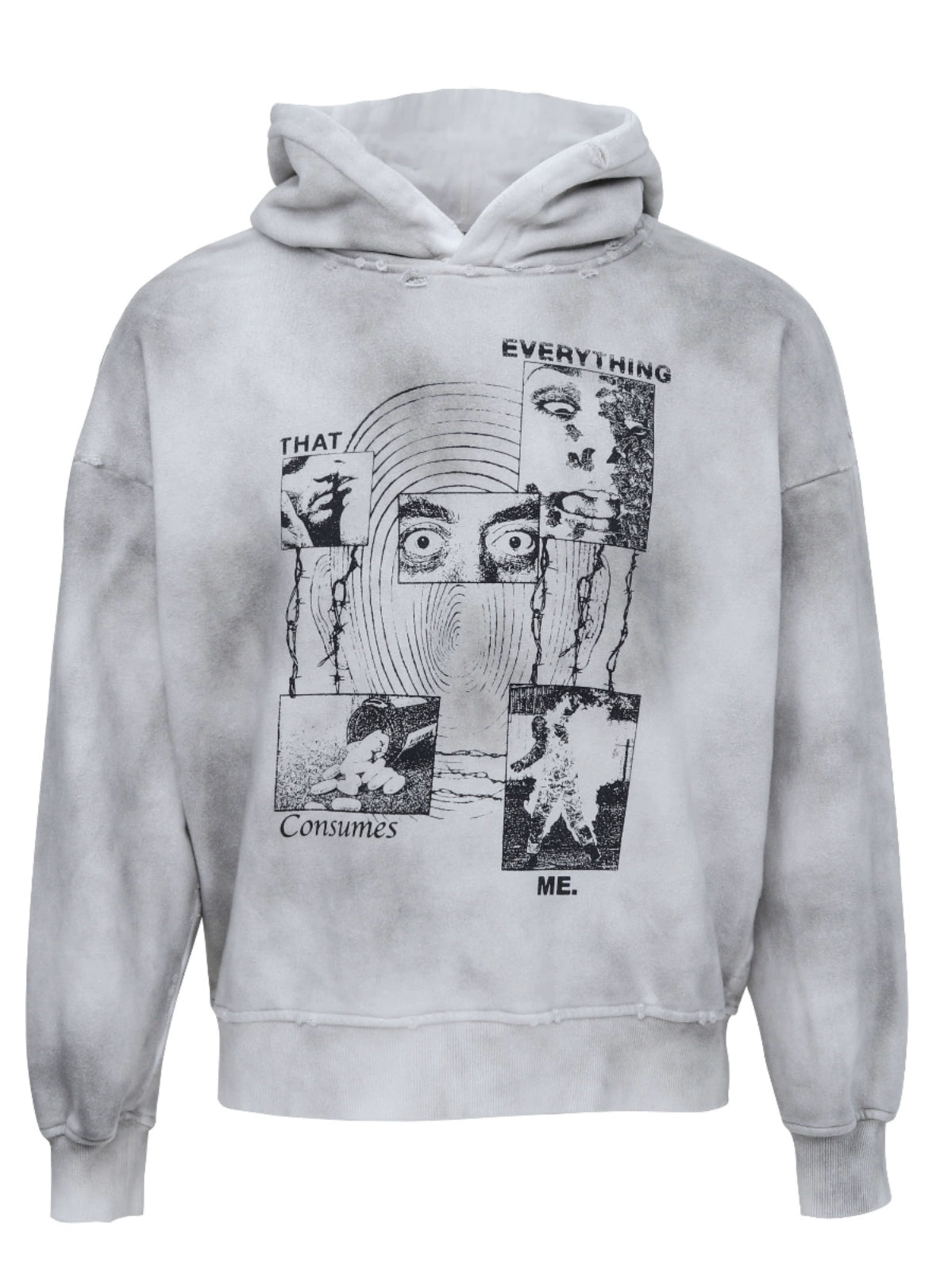 PERDU Dirty Dye Old Wash Water Damage Print Hooded Sweater