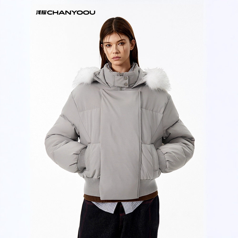 CHANYOOU Retro Hooded Fur Collar White Duck Down Jacket