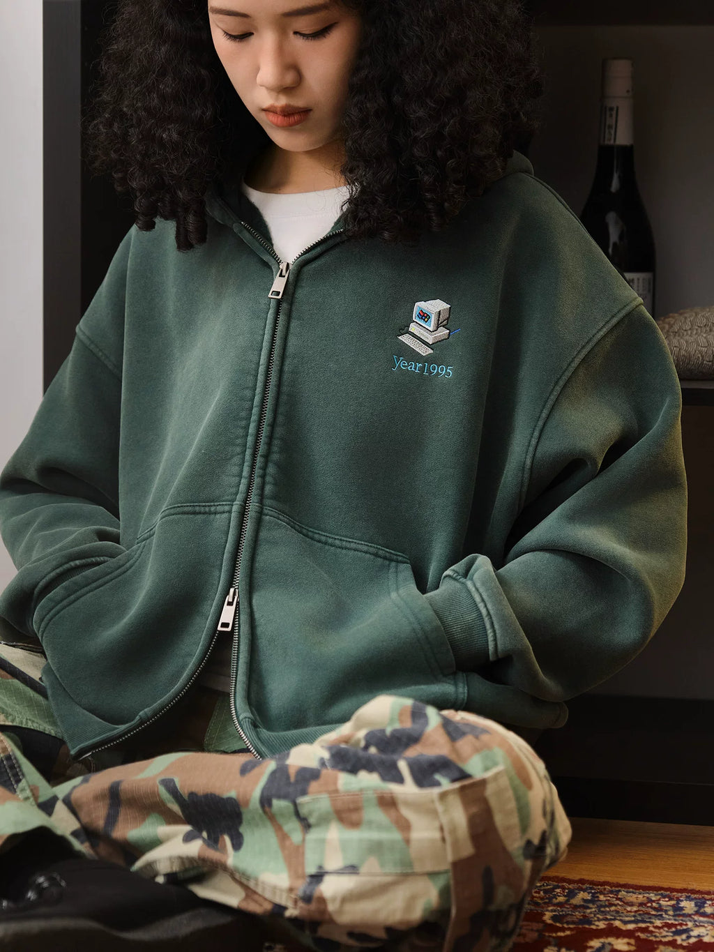 Battles Casual Embroidered Short Wide Zip Sweater