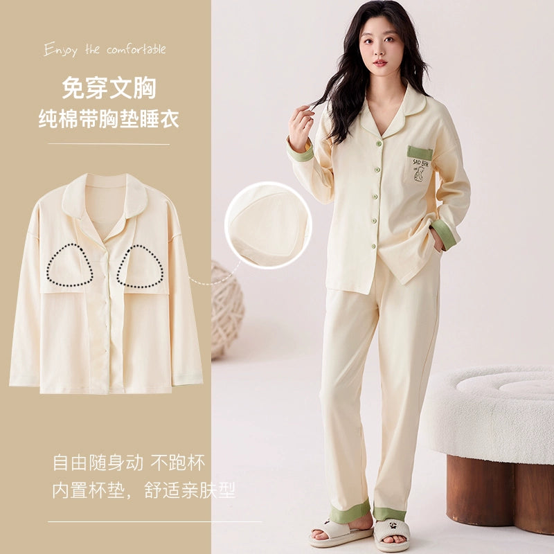 Urban Butterfly with Chest Pad Long Sleeve Three-piece Set Loungewear