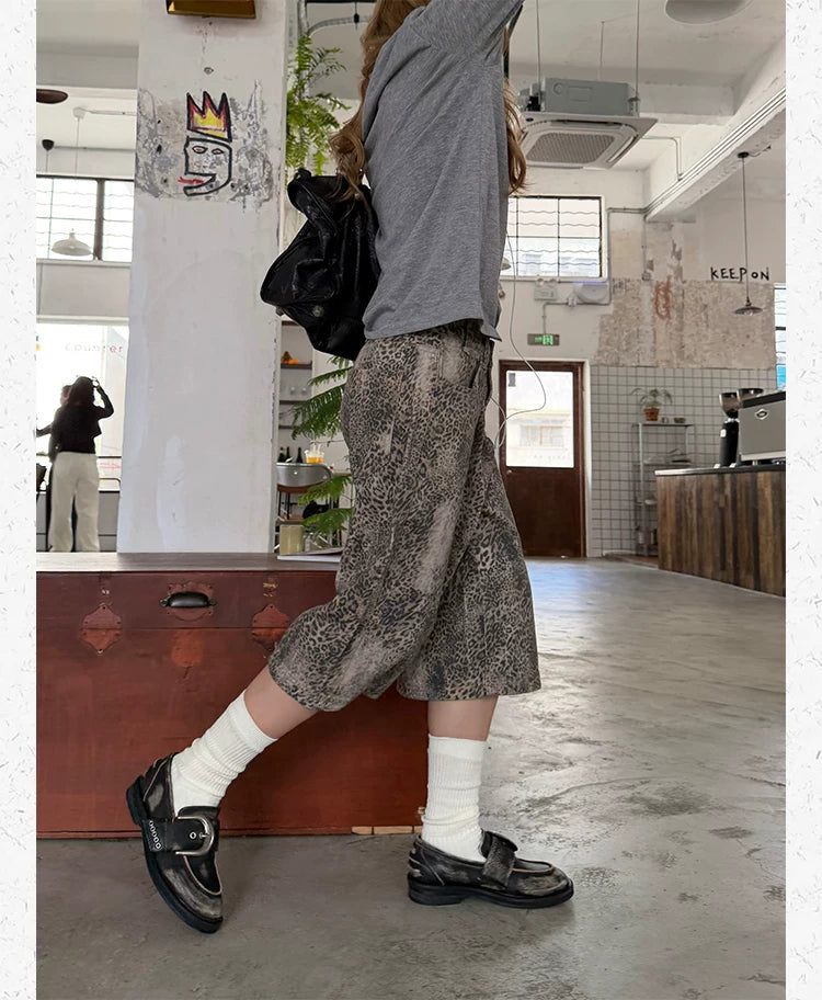 CCYE Leopard Print Worn Old Cropped Pants