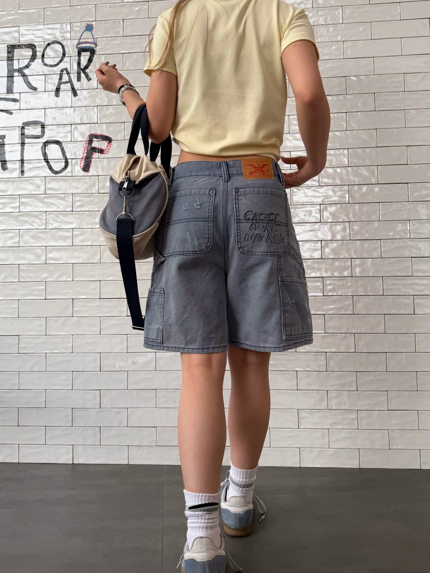 CCYE Embroidered Print Frayed Denim Shorts
