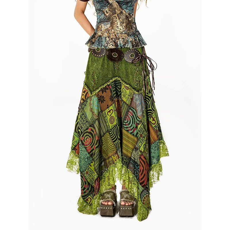 Arielink Stitching Irregular Hem A-word Skirt