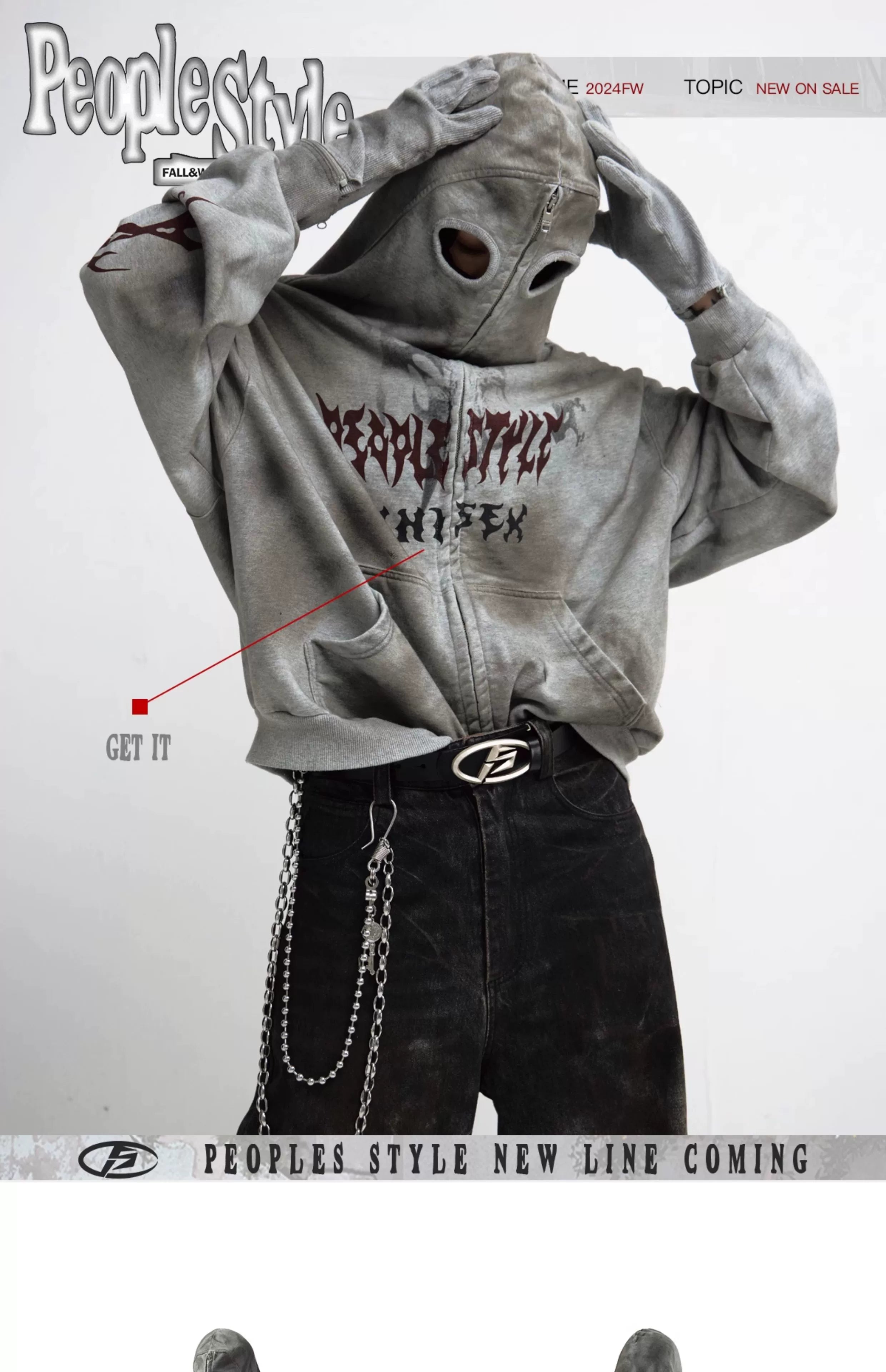 PEOPLESTYLE Dirty Dye Mask Removable Gloves Hooded Sweater