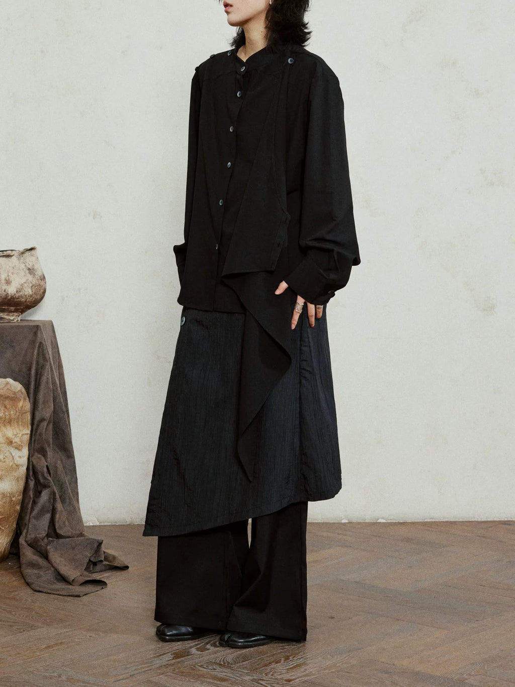 SUNYVONNE Asymmetrical Wide-leg Casual Suit Pants