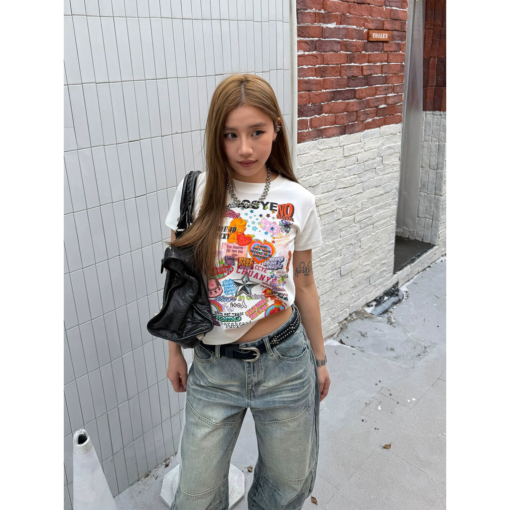 CCYE Graffiti Print Front Shoulder Thin Tee