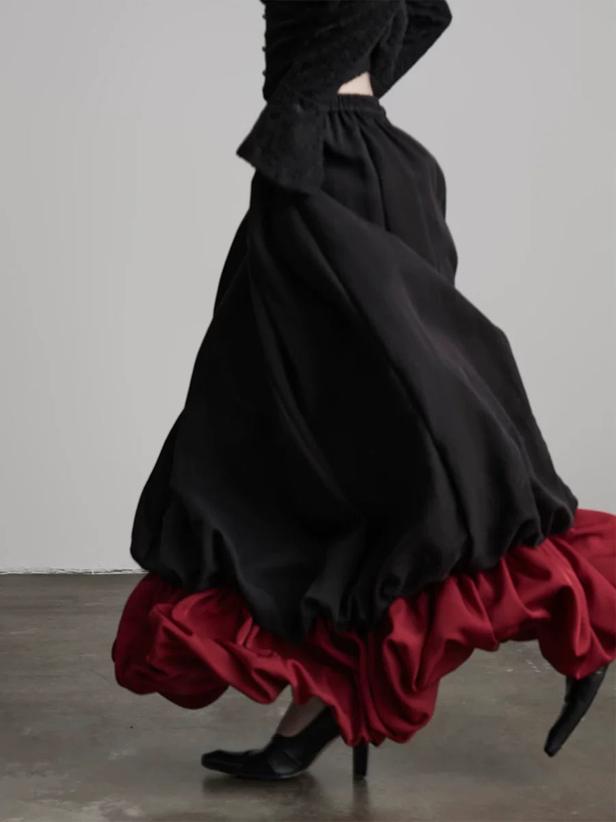 INDULGE Contrast Color Fake Two A-shaped Skirt