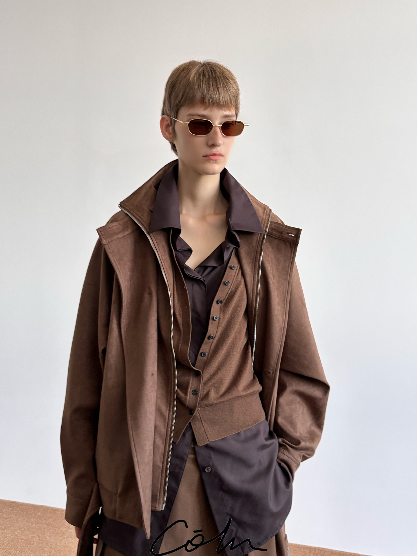 COLN Suede Double-neck Double-breasted Jacket