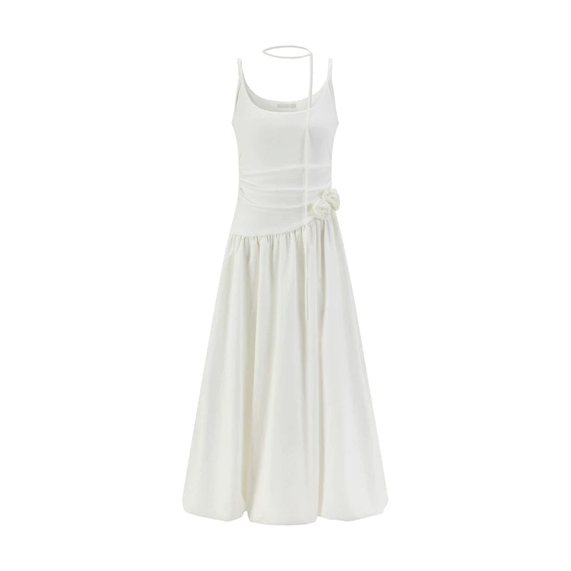 Cantonstory Simple Waist Suspender Dress