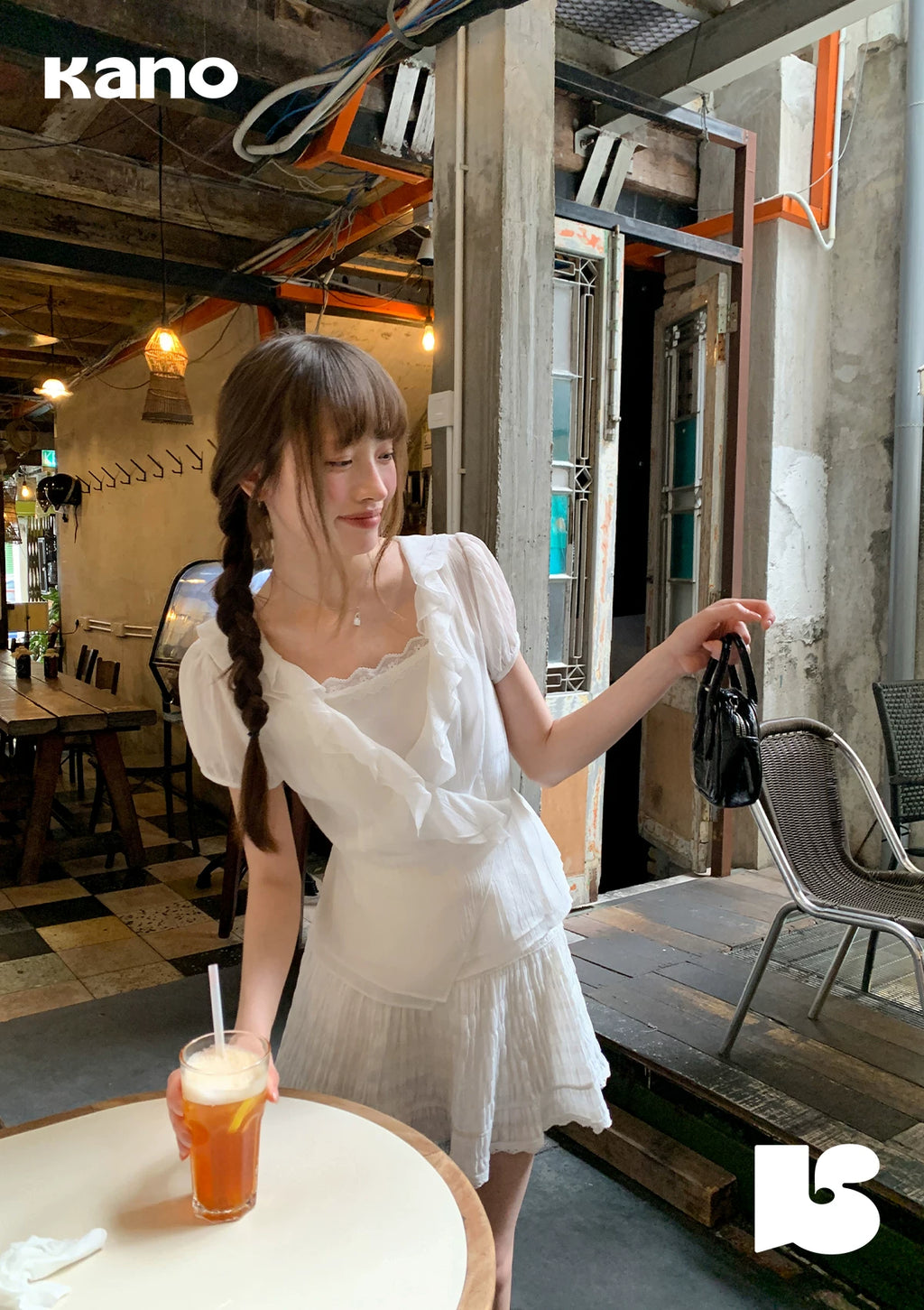 KANO Ruffle Edge Oblique Strap Lace Fashion Suit