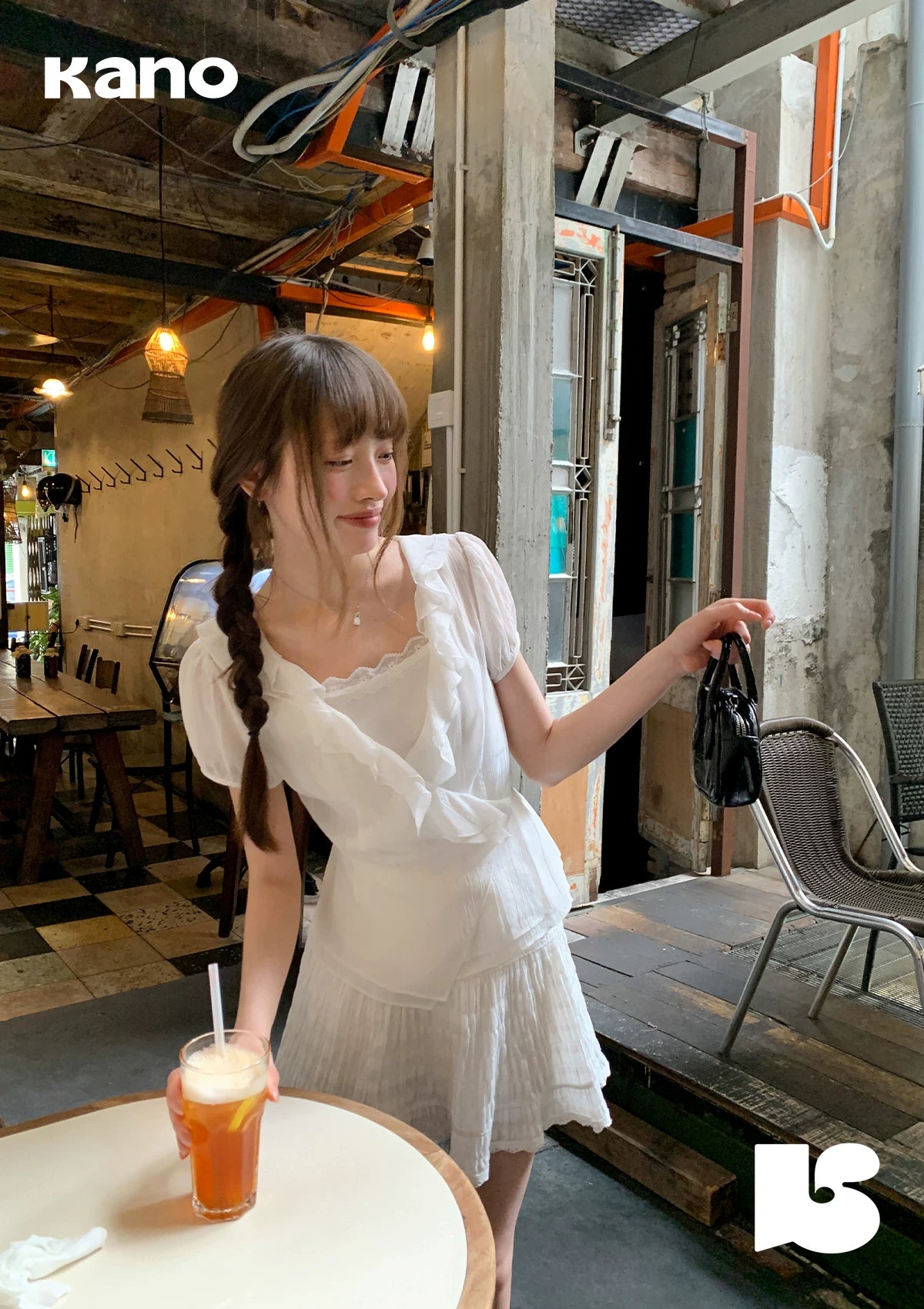 KANO Ruffle Edge Oblique Strap Lace Fashion Suit