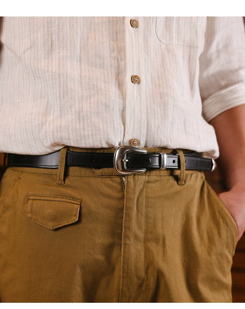 HALF WORK American denim cavalry belt retro tanned leather handmade pure cowhide leather belt for men and women
