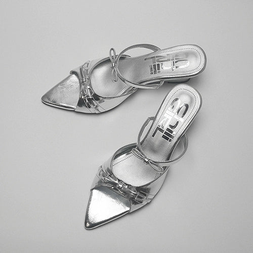 CHILIGIRL Wedge Heel Pointed Open-toed Half Slippers