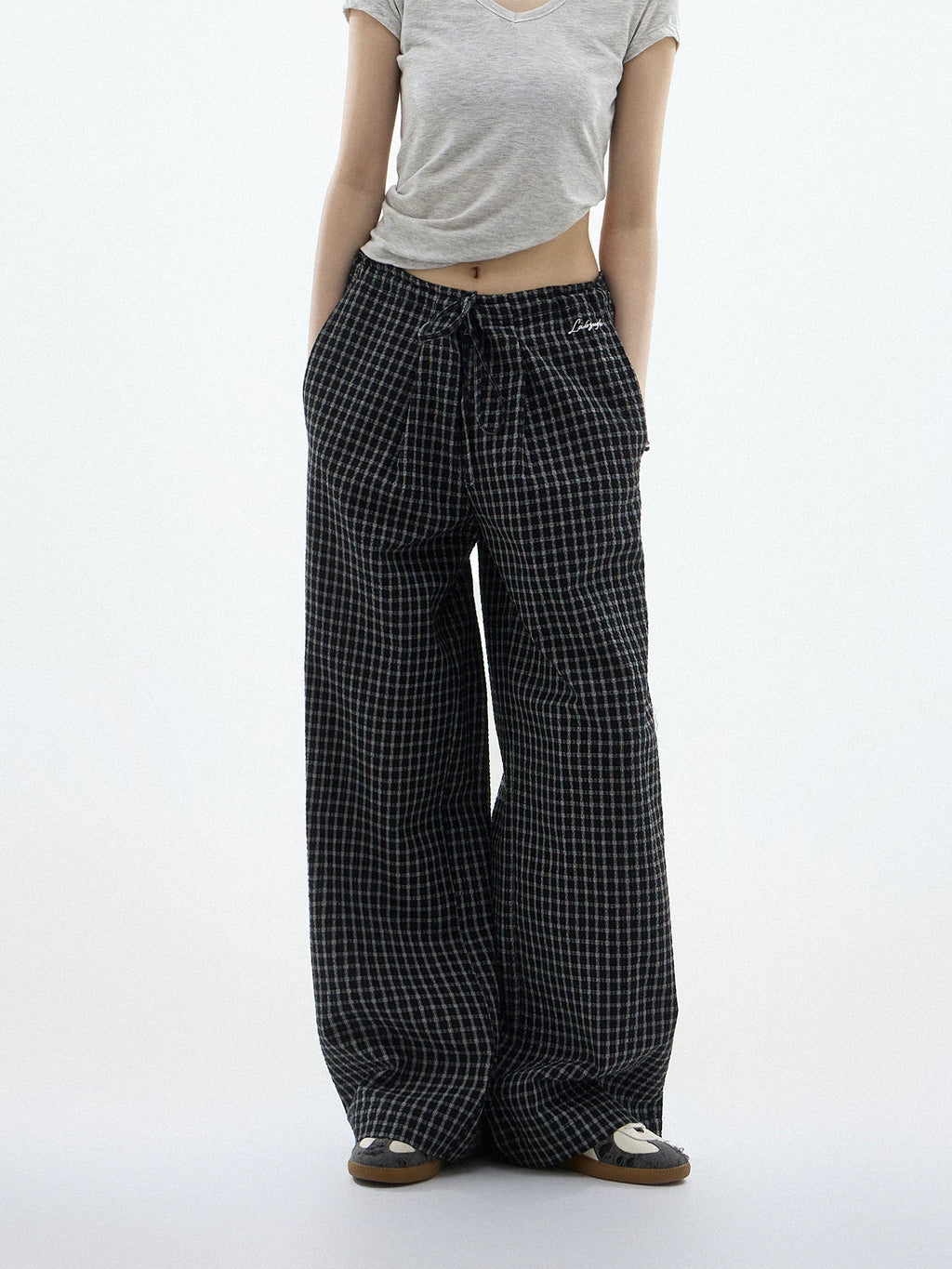 CHANT2nd Checked Straight Casual Wide-leg Pants