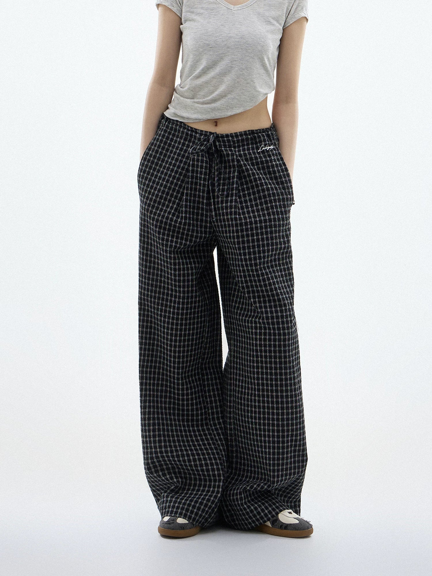 CHANT2nd Checked Straight Casual Wide-leg Pants