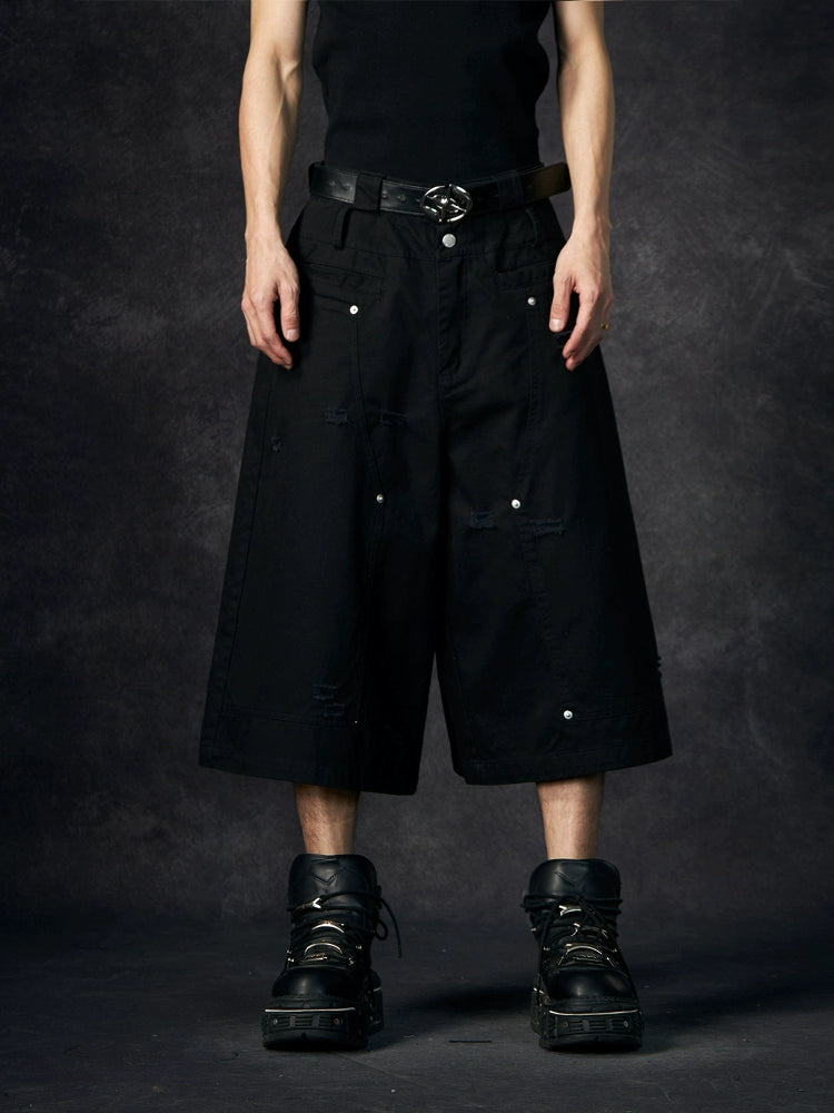 NOMANIAI Ripped Tooling Straight Cropped Pants