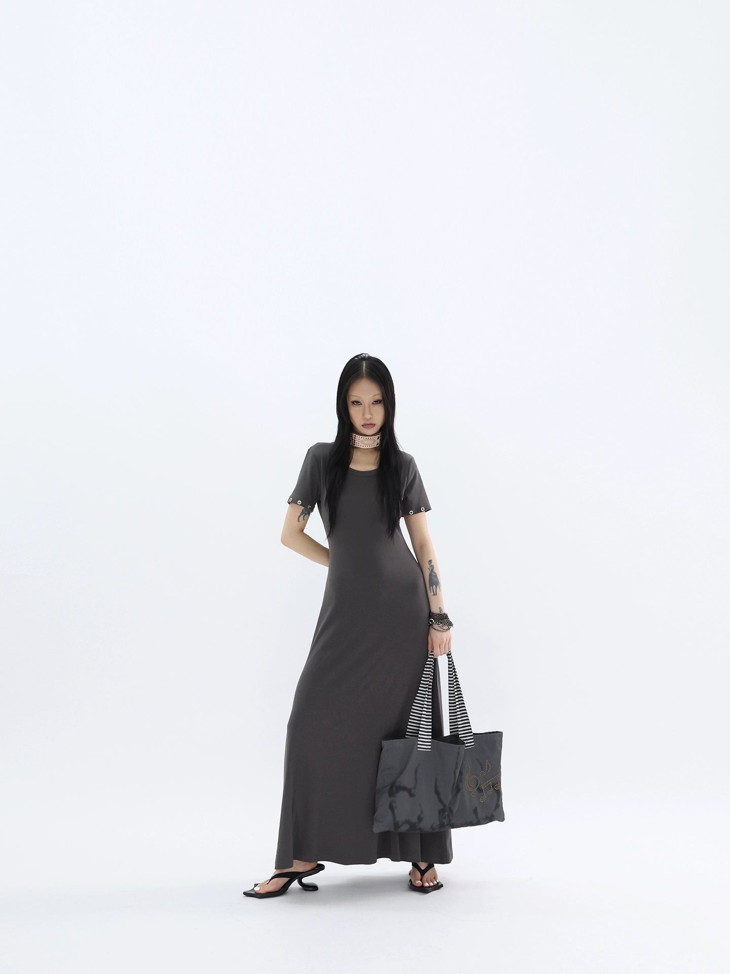 FUZZYKON Music Note Iron Nail Striped Shoulder Strap Shoulder Bag