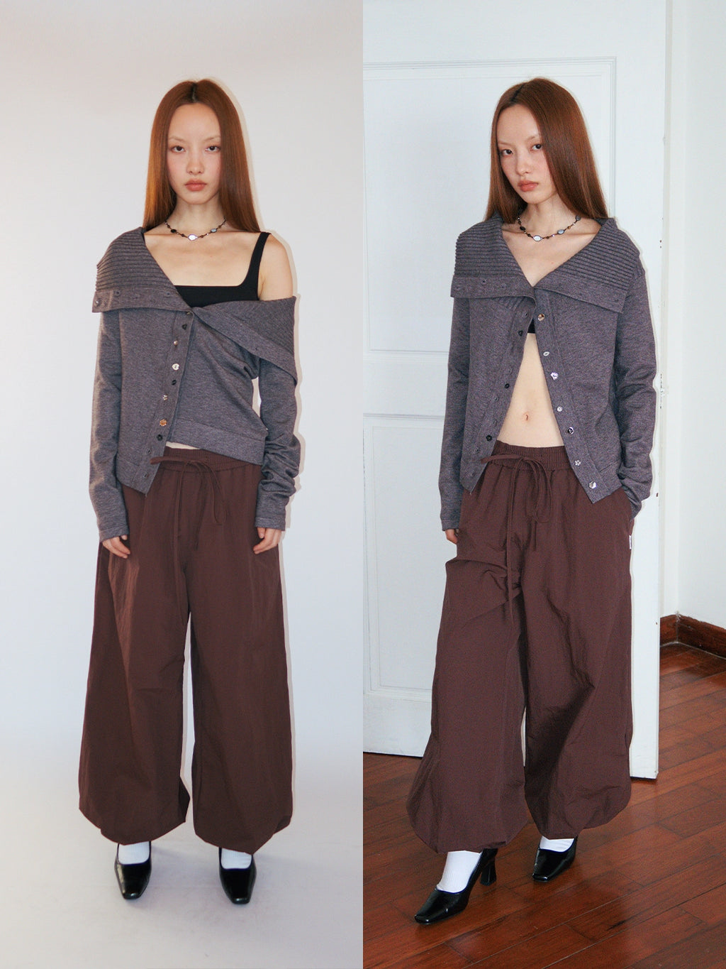 FUNKYFUN Button-embellished Cardigan Knitted Sweater Jacket