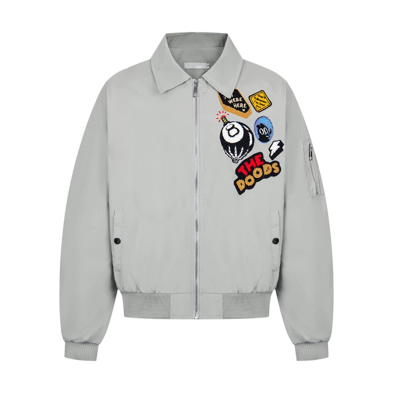 Kenvibe Badge Embroidered Print Loose Short Coat