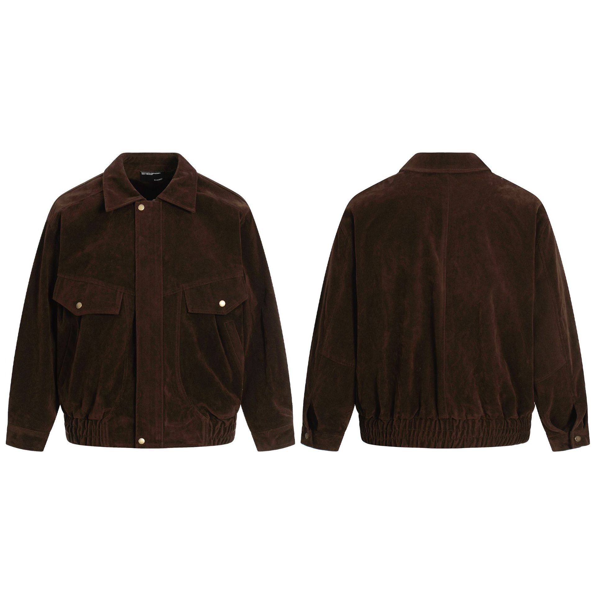 11KN Retro Loose Imitation Leather Fleece Lapel Jacket