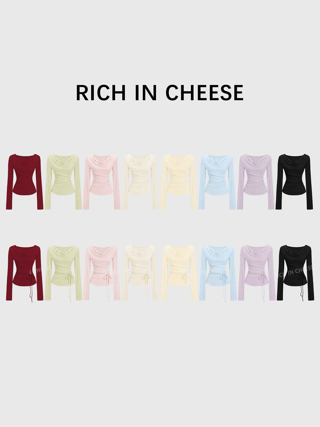 RICH IN CHEESE Pure Desire Swing Neck Knitted Waist Pleated Long Sleeves