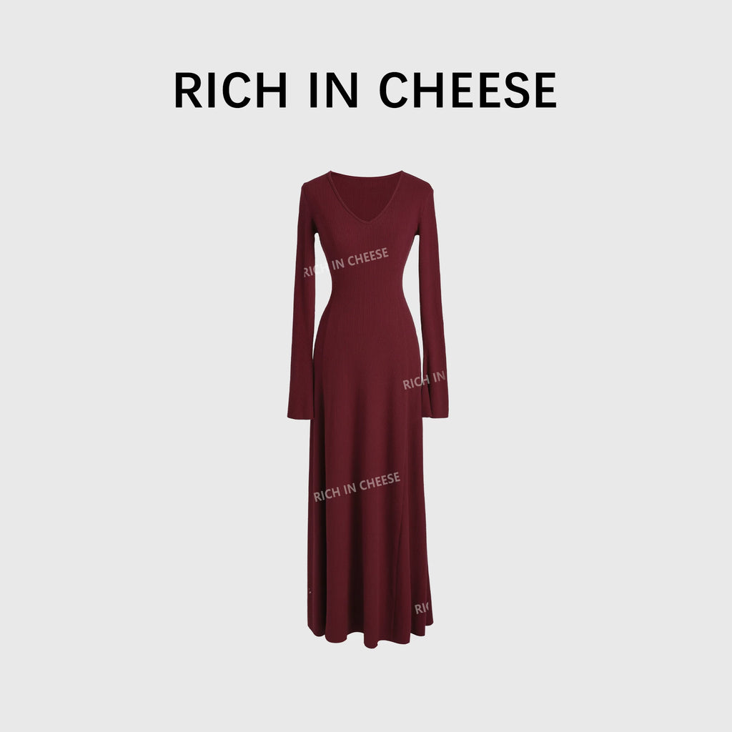 RICH IN CHEESE Knitted Waist Slim Dress
