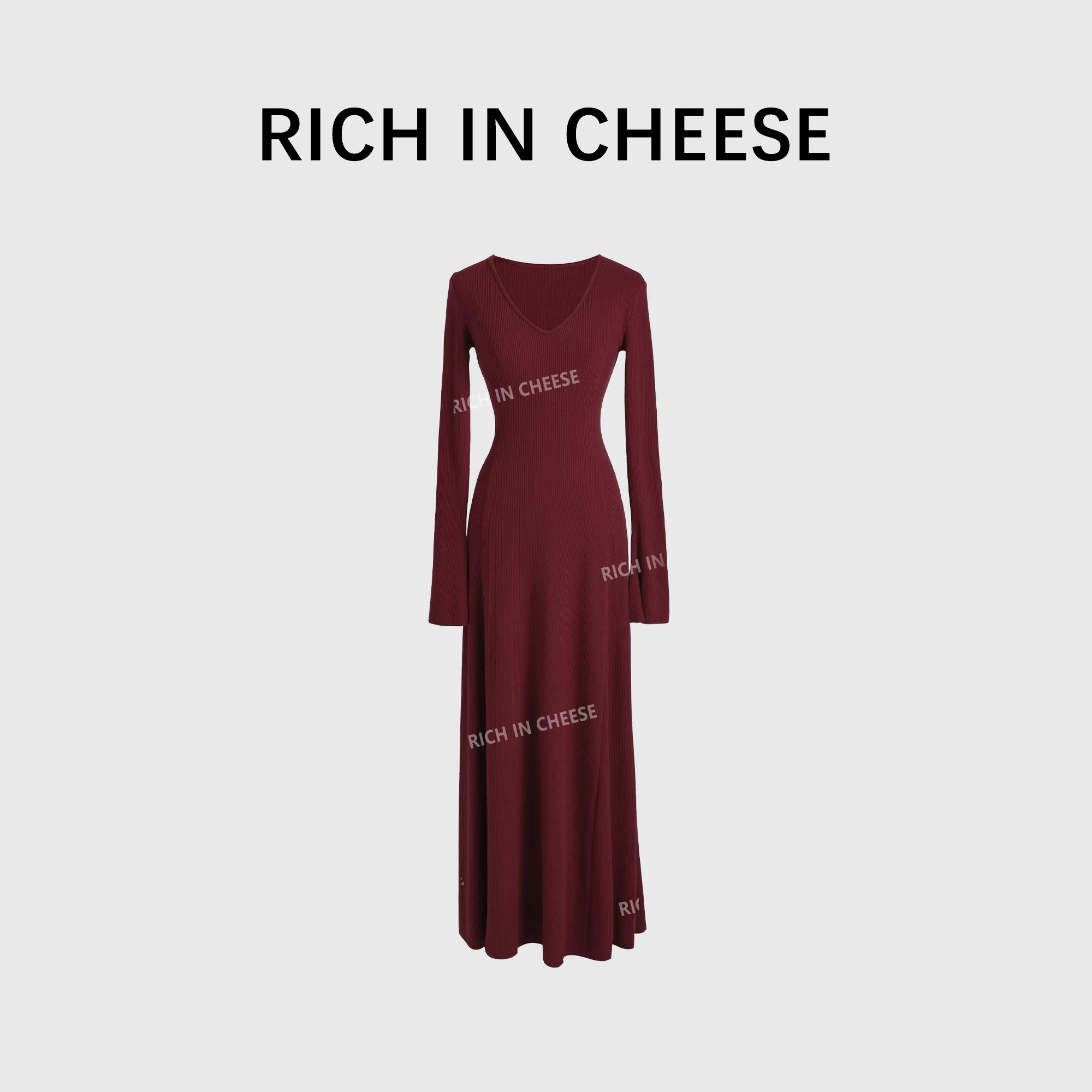 RICH IN CHEESE Knitted Waist Slim Dress