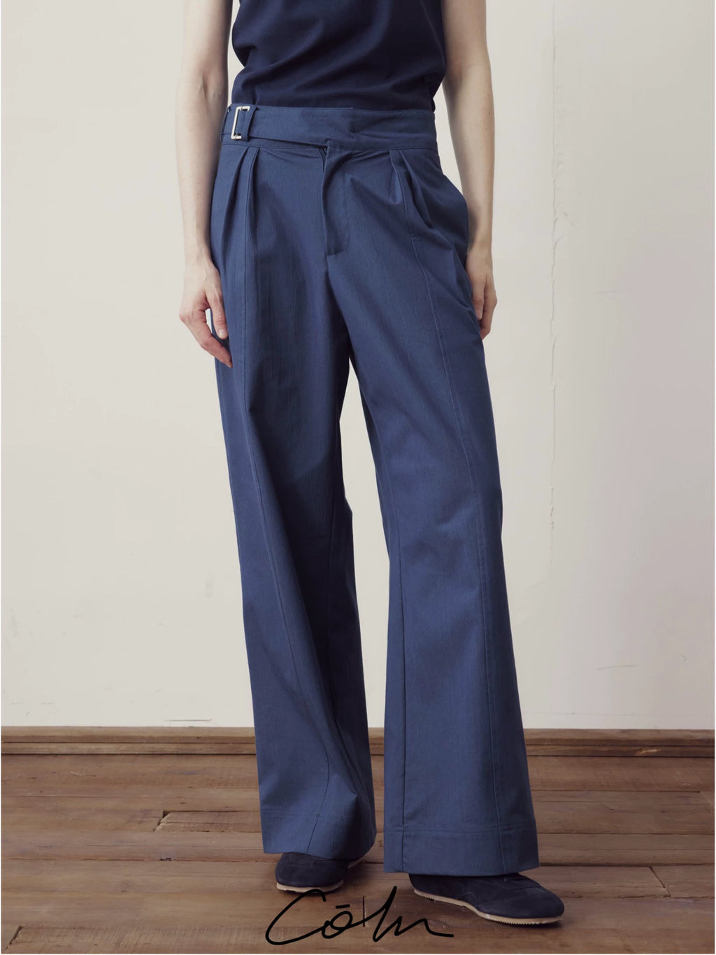 COLN Belt Straight Loose Casual Pants