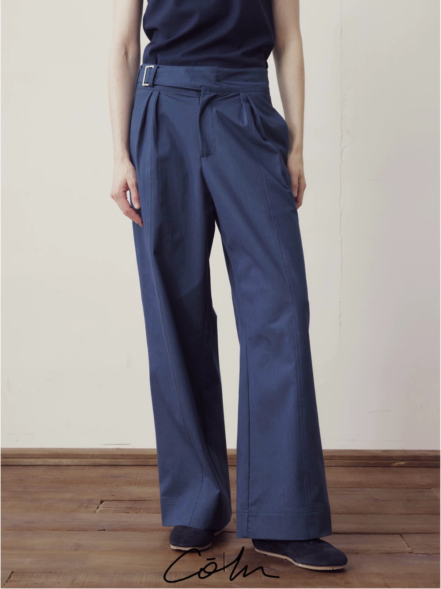 COLN Belt Straight Loose Casual Pants